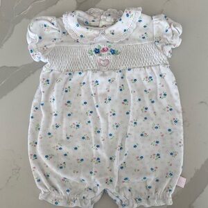 Vintage Sesame Street White Floral Embroidered Peter Pan collar Bubble Romper